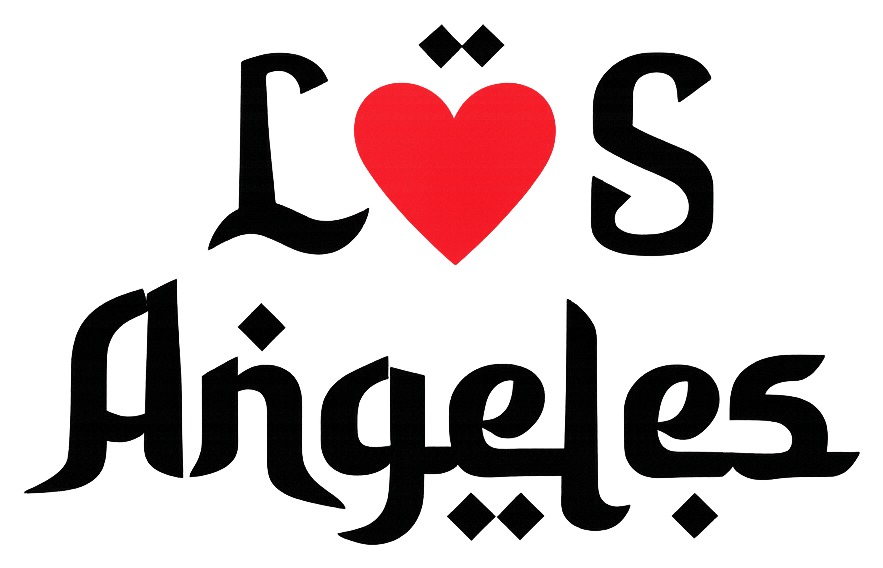 LÖS Angeles — Caspian Gothic hand-lettering with a red heart, by Parisa Parnian