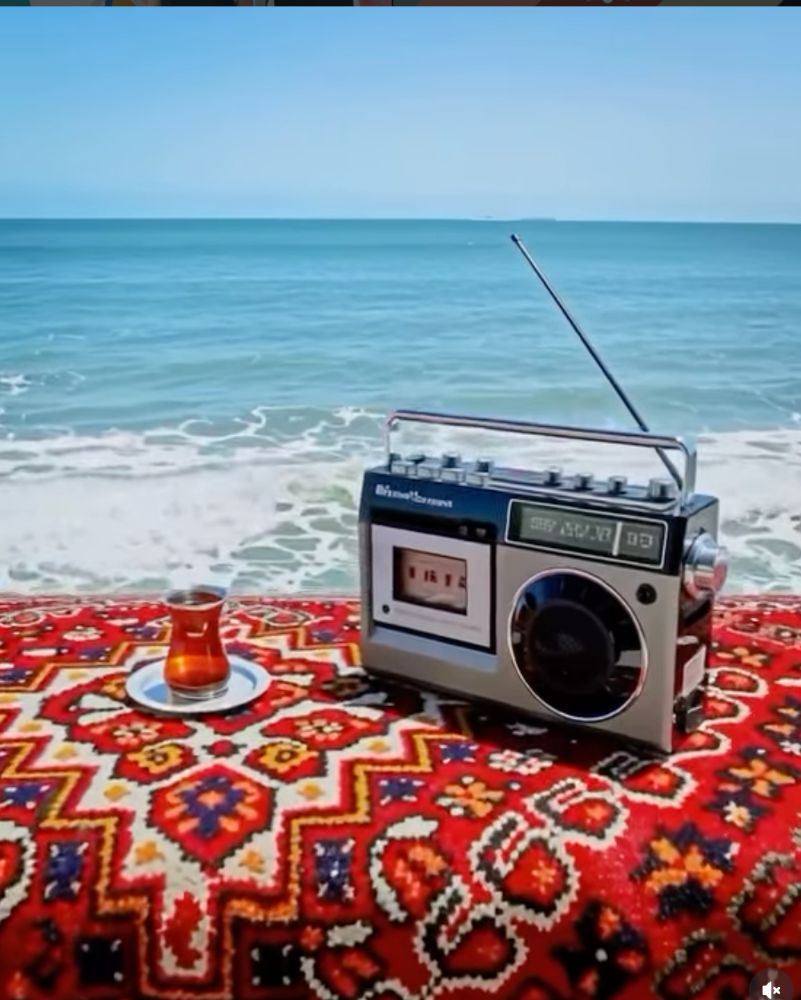 Vintage radio and Persian tea by the Caspian Sea